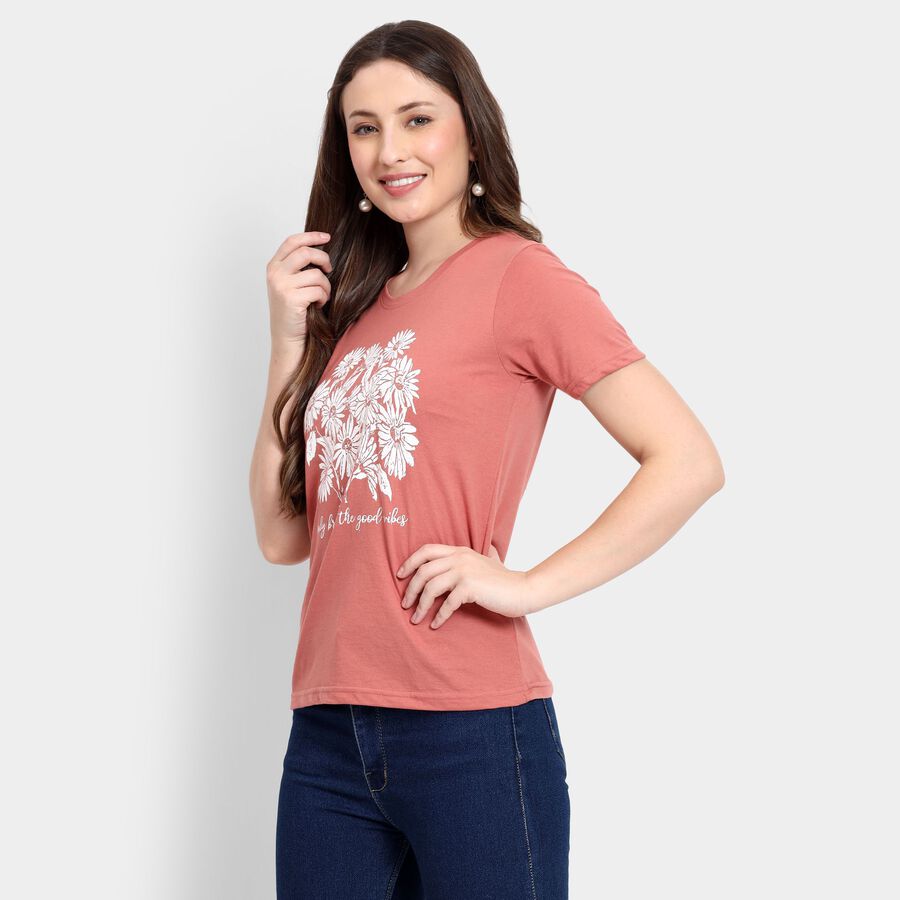 Ladies' Round Neck T-Shirt, गुलाबी, large image number null