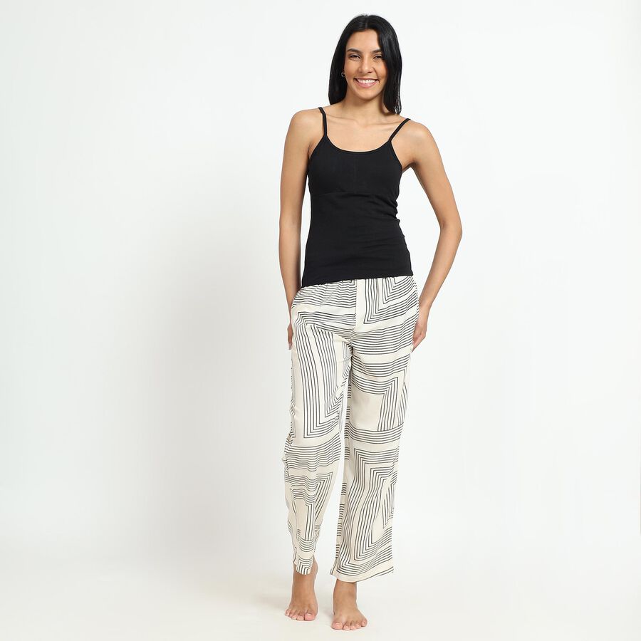Ladies' Off-White Geometric Printed Full-Length Pyjama, ऑफ व्हाइट, large image number null