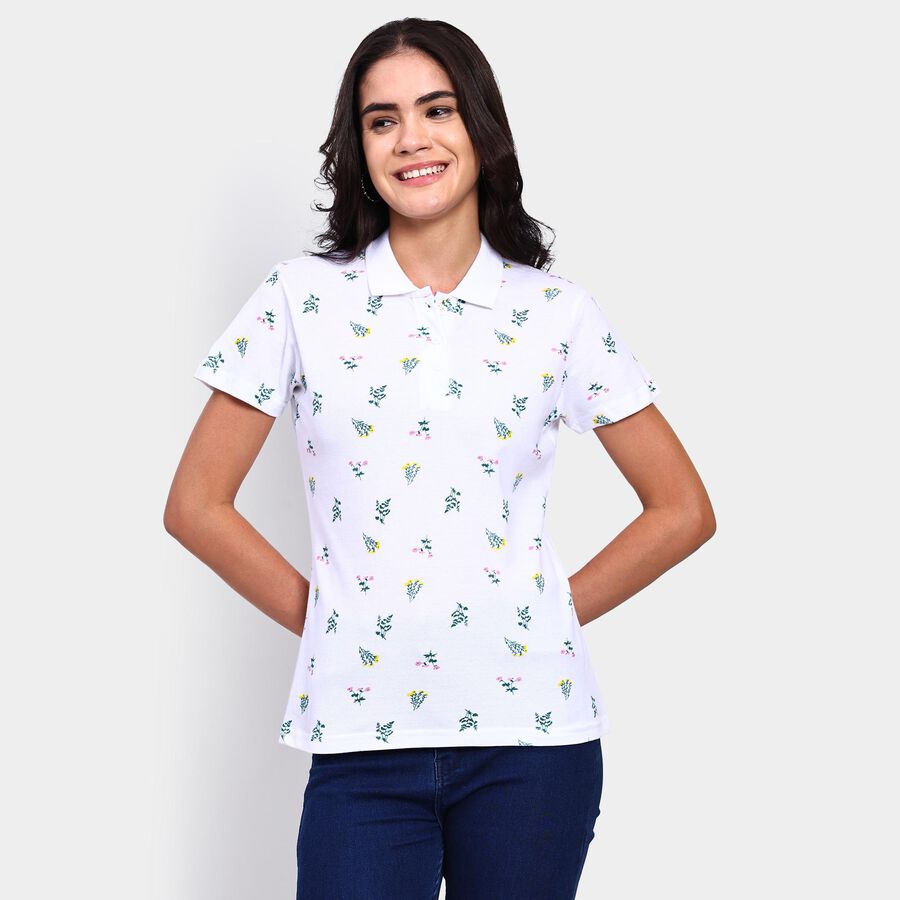 Ladies' 100% Cotton Polo T-Shirt , White, large image number null