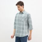 Men's Muted Olive Green Cotton Classic Collar Casual Shirt, ओलिव, small