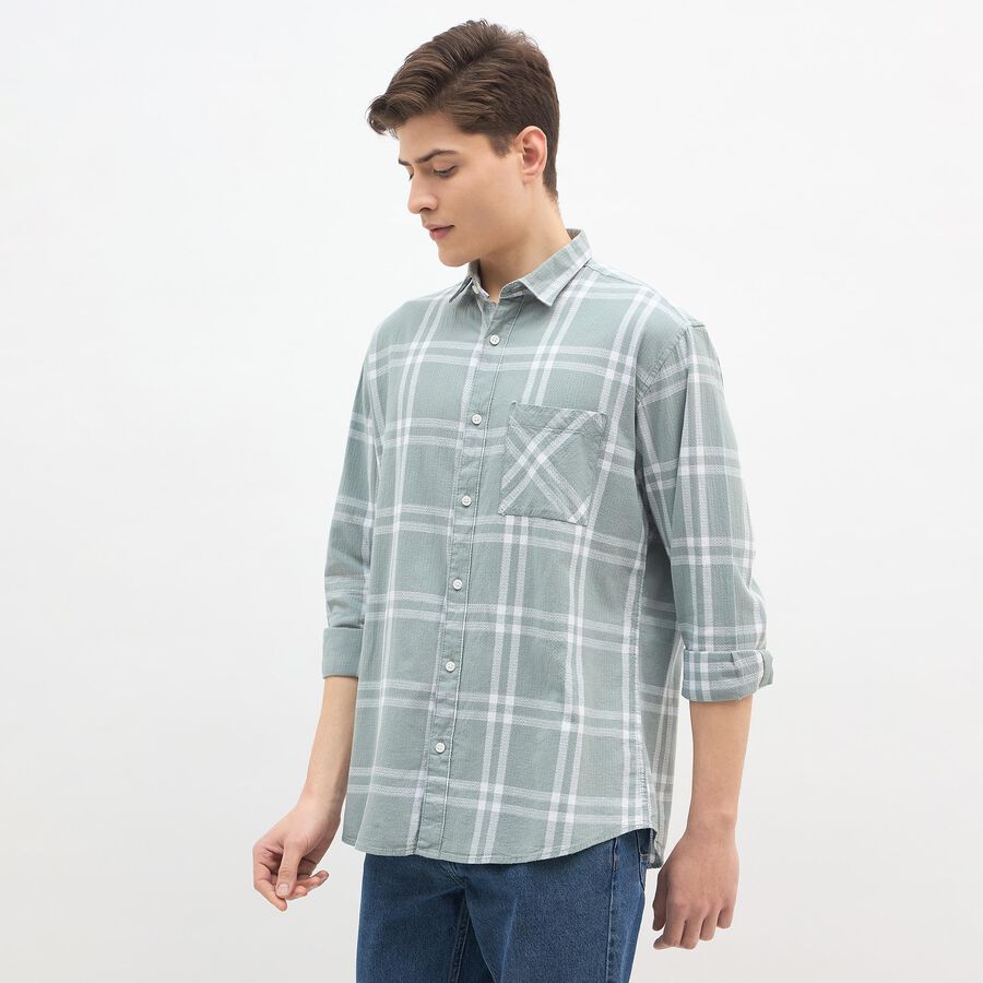 Men's Muted Olive Green Cotton Classic Collar Casual Shirt, ओलिव, large