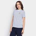 Ladies'  Stripes Round Neck T-Shirt, White, small image number null