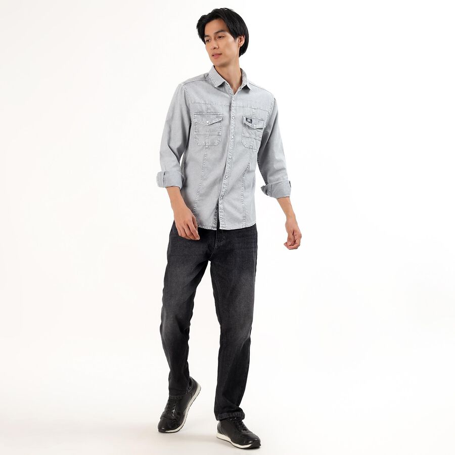 Men's Light Grey Cotton Full Sleeve Classic Collar Casual Shirt, Light Grey, large