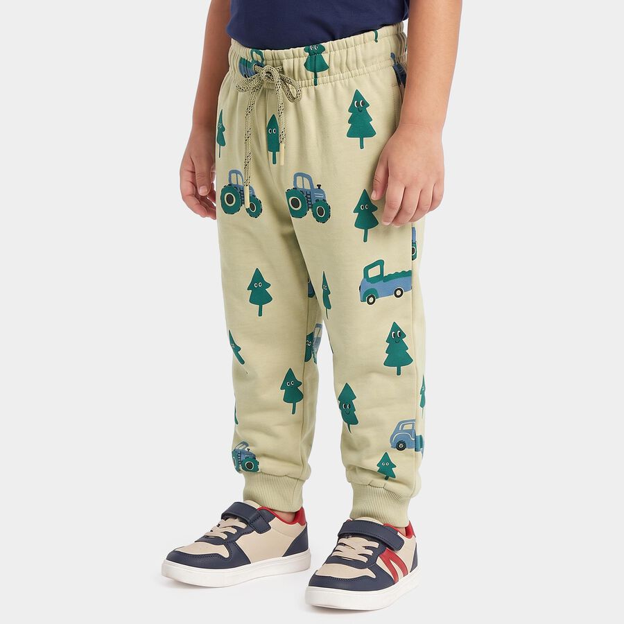 Boys' Beige Cartoon Print Drawstring Jogger Pyjama, Beige, large