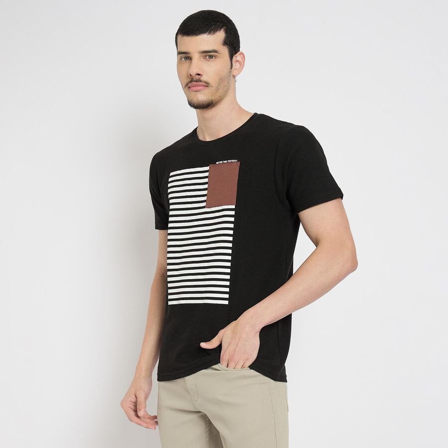 Men's Round Neck Half Sleeves T-Shirt , Black, large