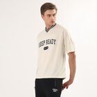 Men's White V-Neck Athleisure T-Shirt, एक्रू मिश्रित, small