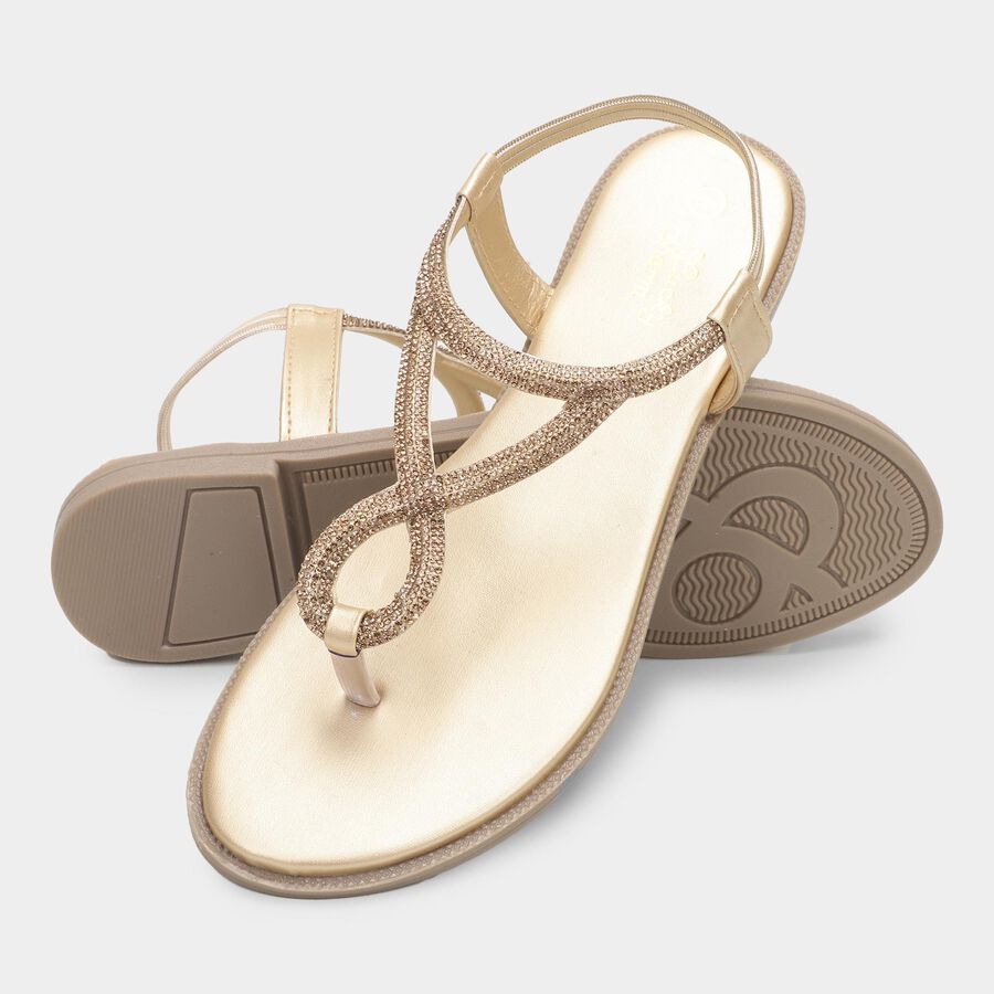 Women's Metallic Gold Strap Flat Sandals, Golden, large image number null