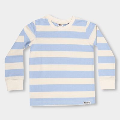 Boys Soft Powder Blue and Eggshell White Round Neck Casual T-Shirt