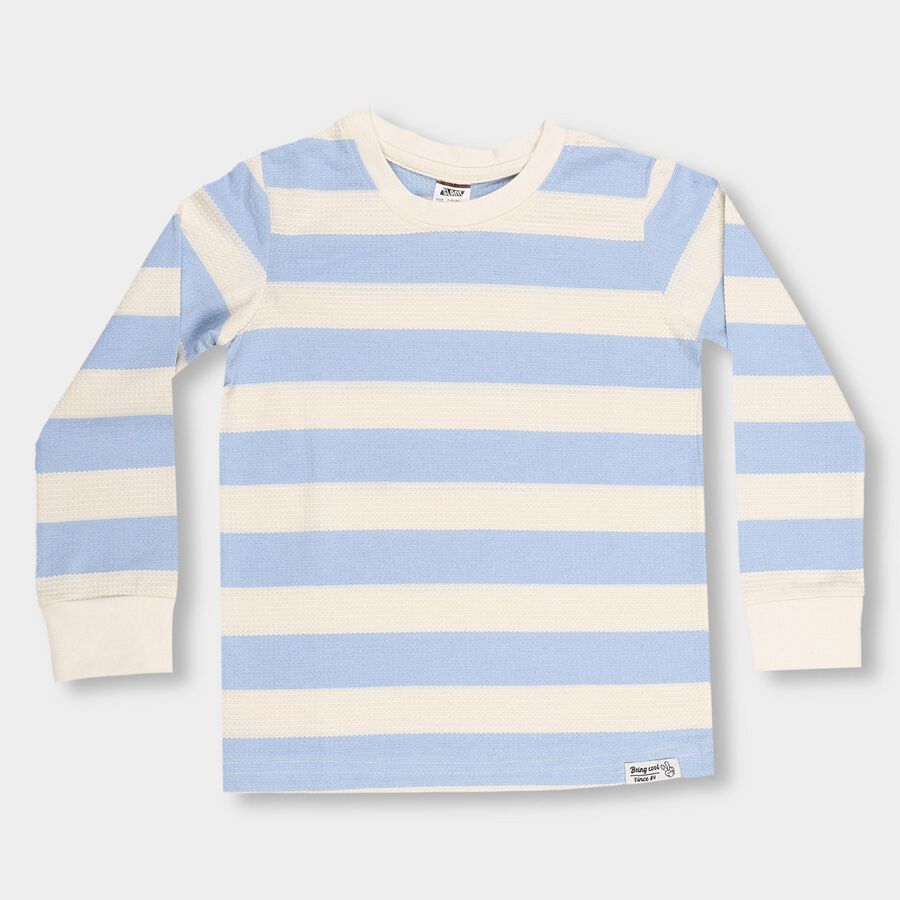 Boys Soft Powder Blue and Eggshell White Round Neck Casual T-Shirt, White, large image number null