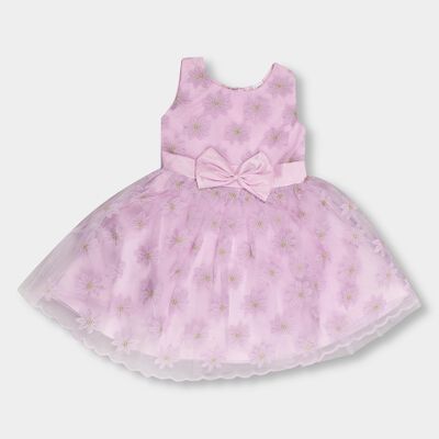 Girls' Light Lavender Flared Sleeveless Embellished Frock