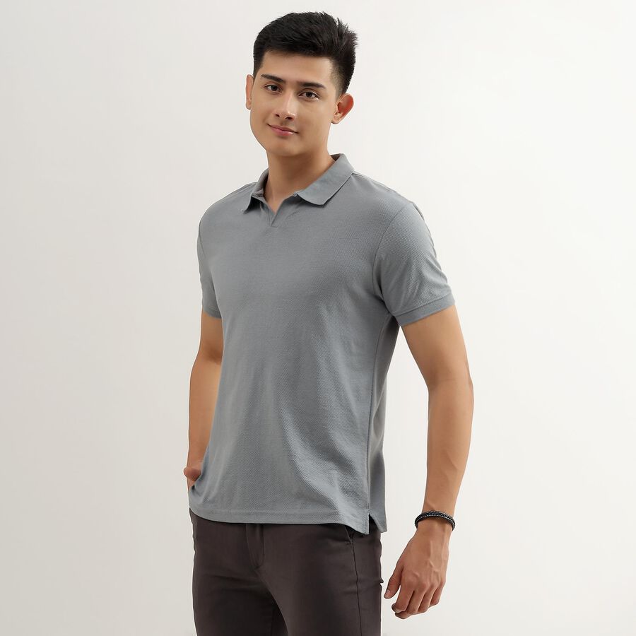 Men's Muted Slate Grey Polo Neck Tee Shirt, Dark Grey, large image number null