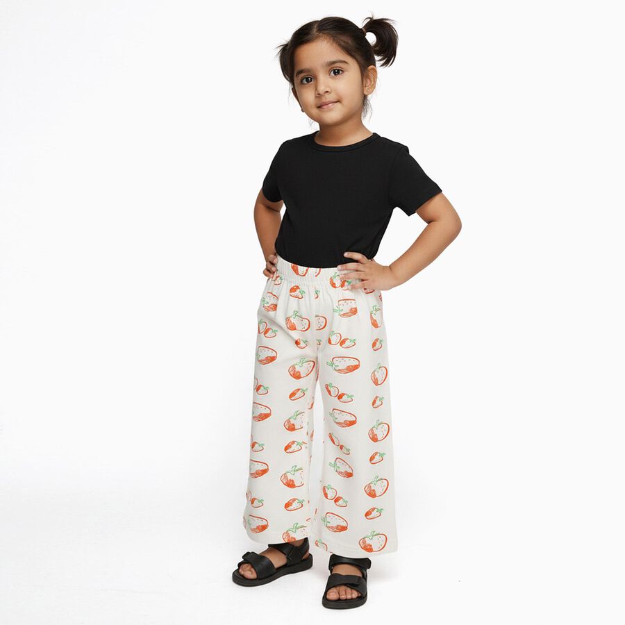 Girls' Off-White Strawberry Printed Cotton Pyjama, Off White, large image number null