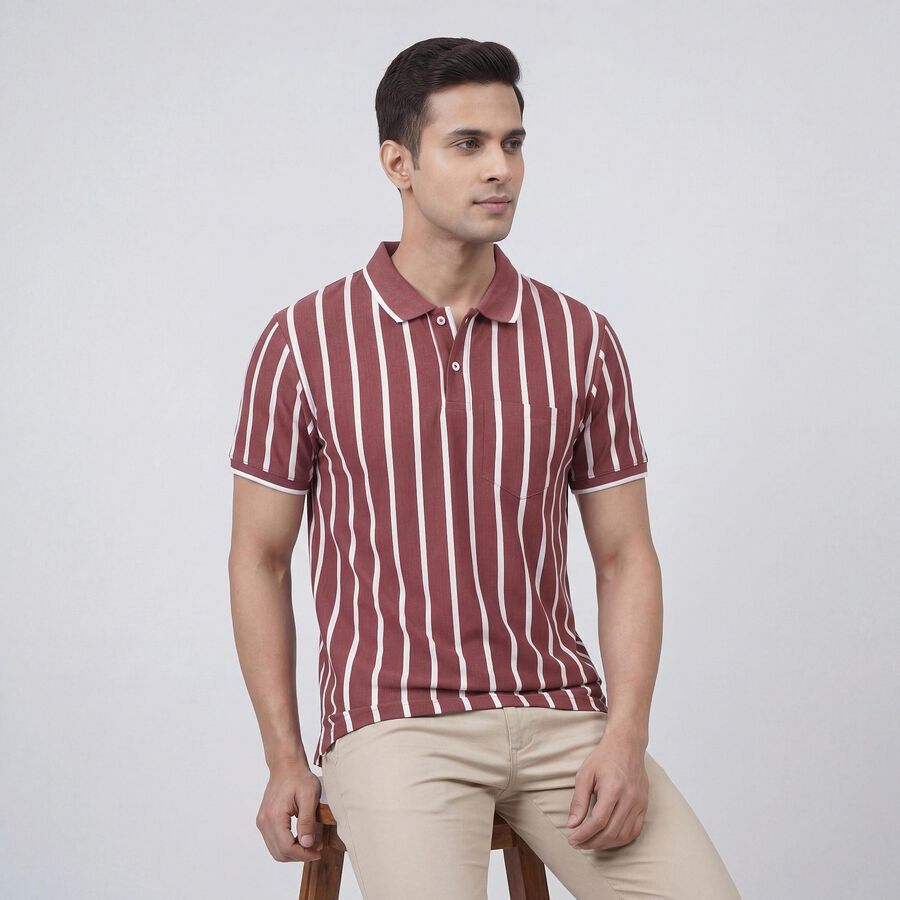 Men's Pink Polo Collar Casual Half Sleeve T-Shirt, गुलाबी, large