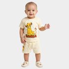 Infants' Cream 100% Cotton Round Neck Graphic Printed Baba Suit, Beige, small
