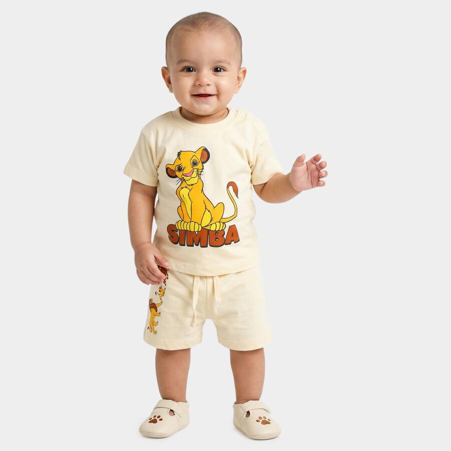 Infants' Cream 100% Cotton Round Neck Graphic Printed Baba Suit, Beige, large