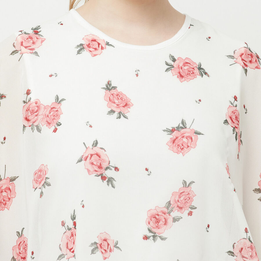 Printed Short Sleeve Top, White, large image number null