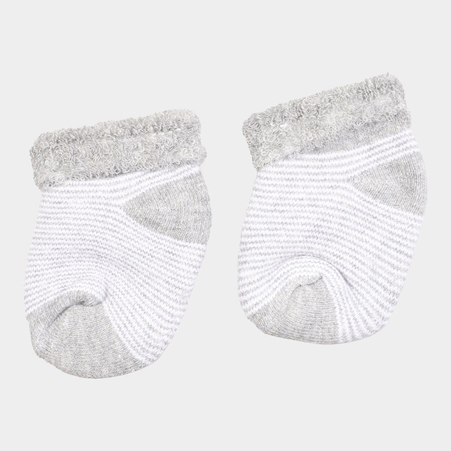 Infants Cotton Stripes Socks, Melange Light Grey, large image number null