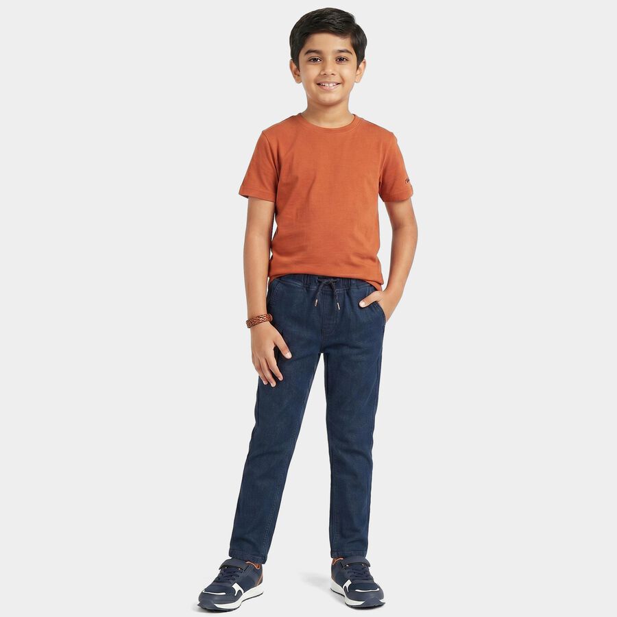 Boys' Navy Blue Straight Fit Drawstring Waist Jeans, Dark Blue, large