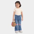 Girls Blue Flared Fit Sequin Bow Jeans, मध्यम नीला, small