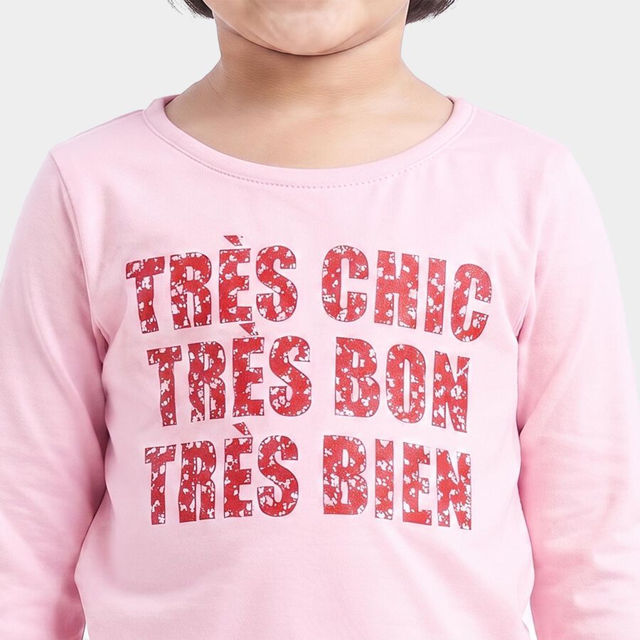 Girls Pink Round Neck Regular Top, Light Pink, large