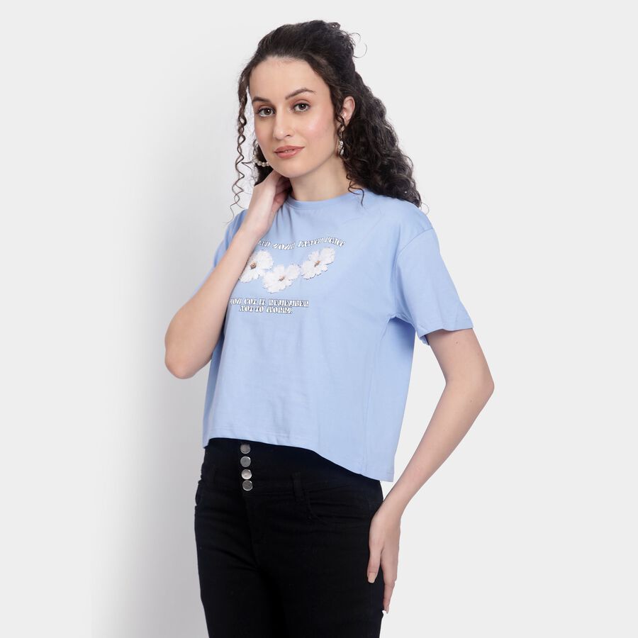 Ladies' 100% Cotton Crop  Top, हल्का नीला, large image number null