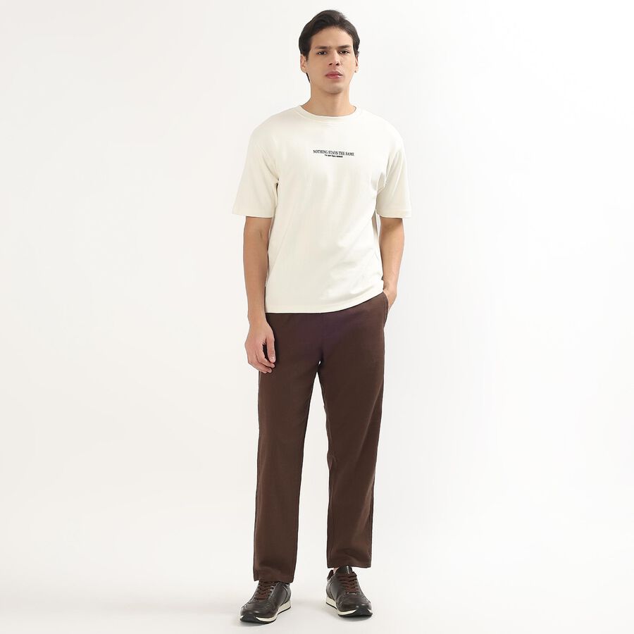 Men's Brown Slim Fit Casual Trousers, भूरा, large