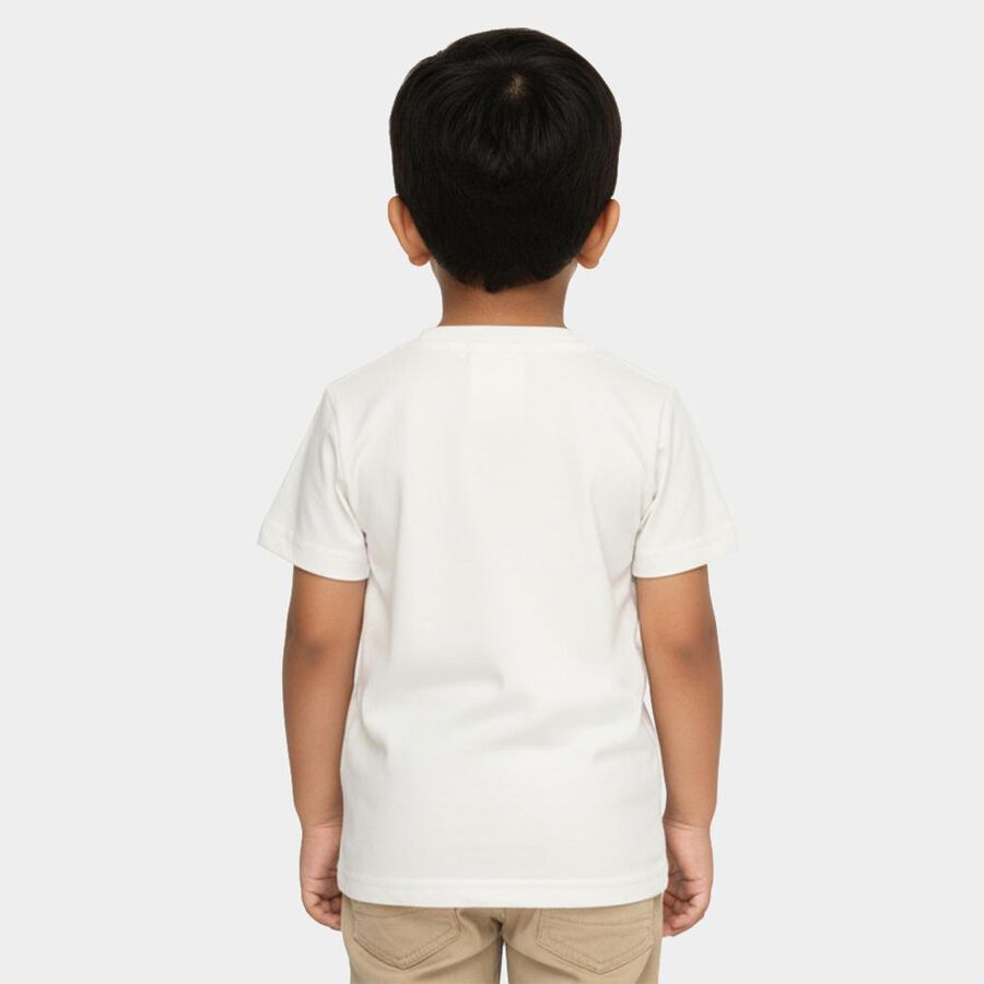 Boys White Cotton Crew Neck Casual T-Shirt, Off White, large image number null