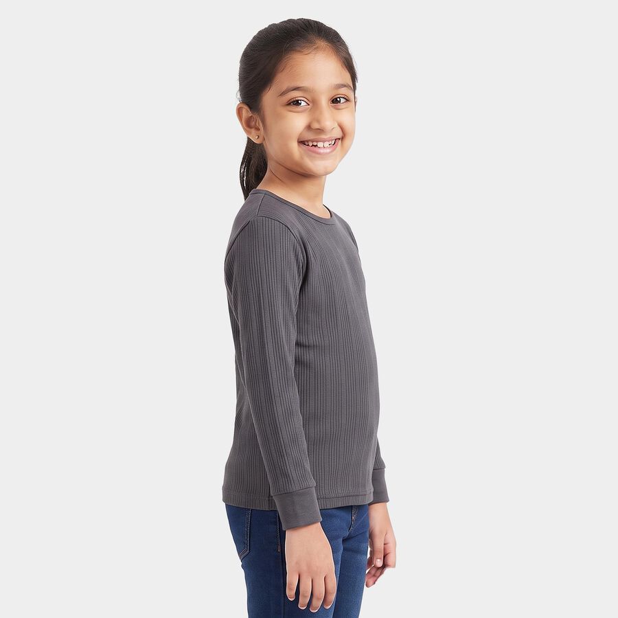 Girls Grey Long Sleeve Thermal, चारकोल, large