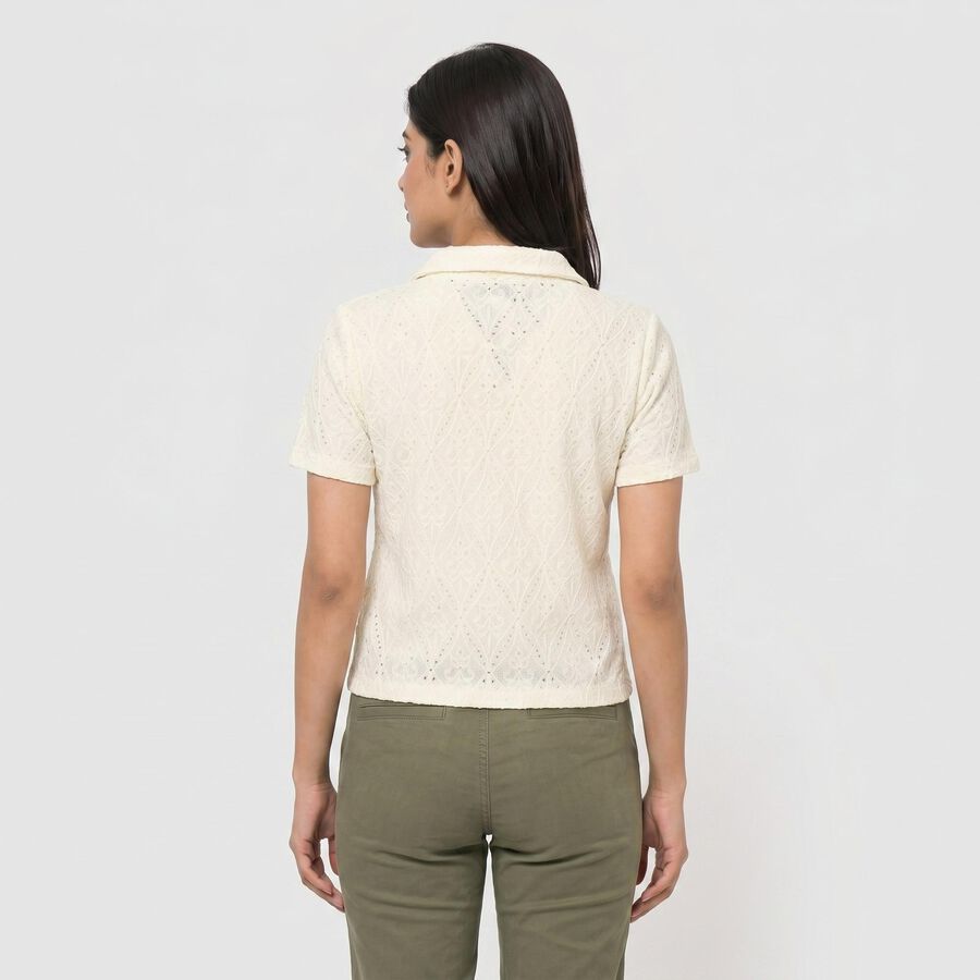 Women's Cream Polo Neck Polo T-Shirt, Off White, large