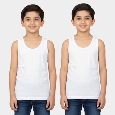 Boys White Round Neck Vest