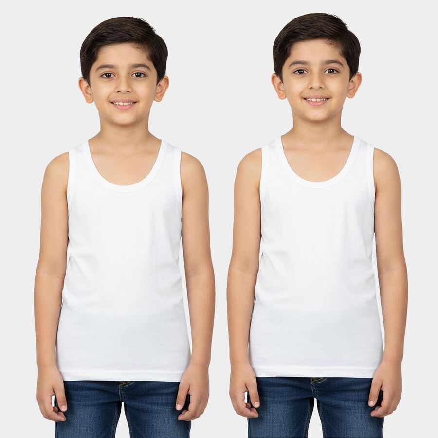 Boys White Round Neck Vest, सफ़ेद, large