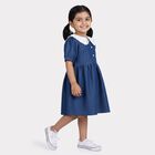 Girls' Blue Fit and Flare Lace Collar Frock, Mid Blue, small