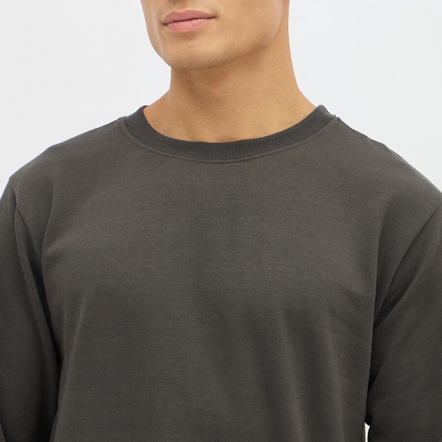Men's Dark Charcoal Grey Crew Neck Casual Sweatshirt, Dark Grey, large image number null