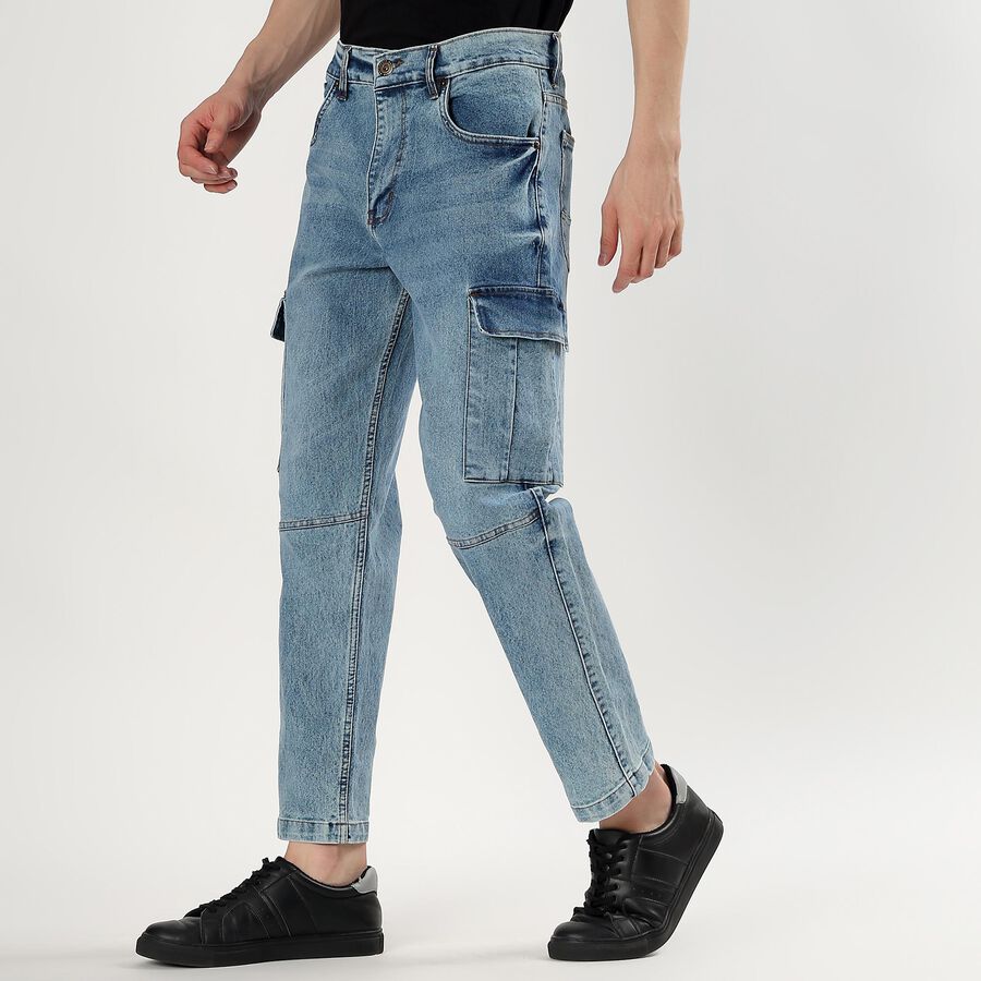 Men's Light Blue Straight Fit Cargo Jeans, Mid Blue, large image number null