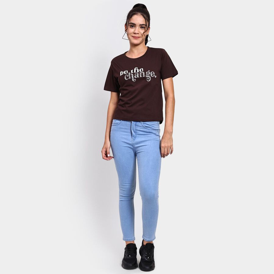 Ladies' 100% Cotton Round Neck T-Shirt , Brown, large image number null