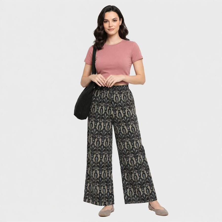 Ladies' Cream Regular Fit Printed Palazzos, Off White, large