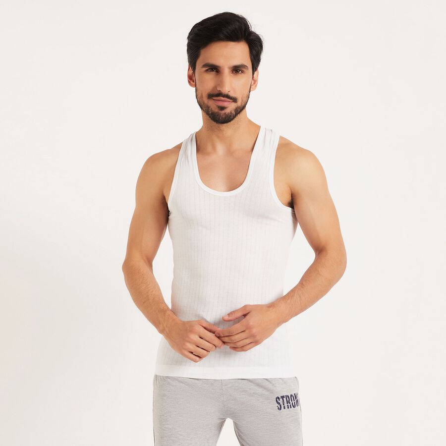 Cottton Solid Vest, White, large
