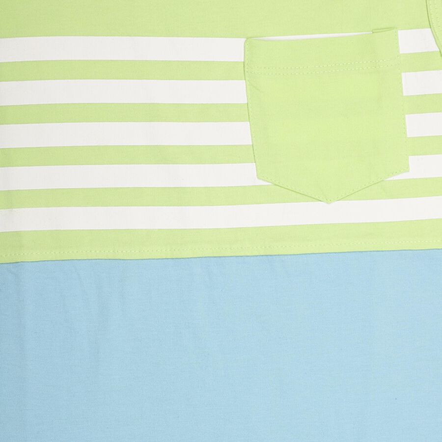 Boys' Light Green and Blue Cotton Round Neck Sleeveless T-Shirt, Light Green, large image number null