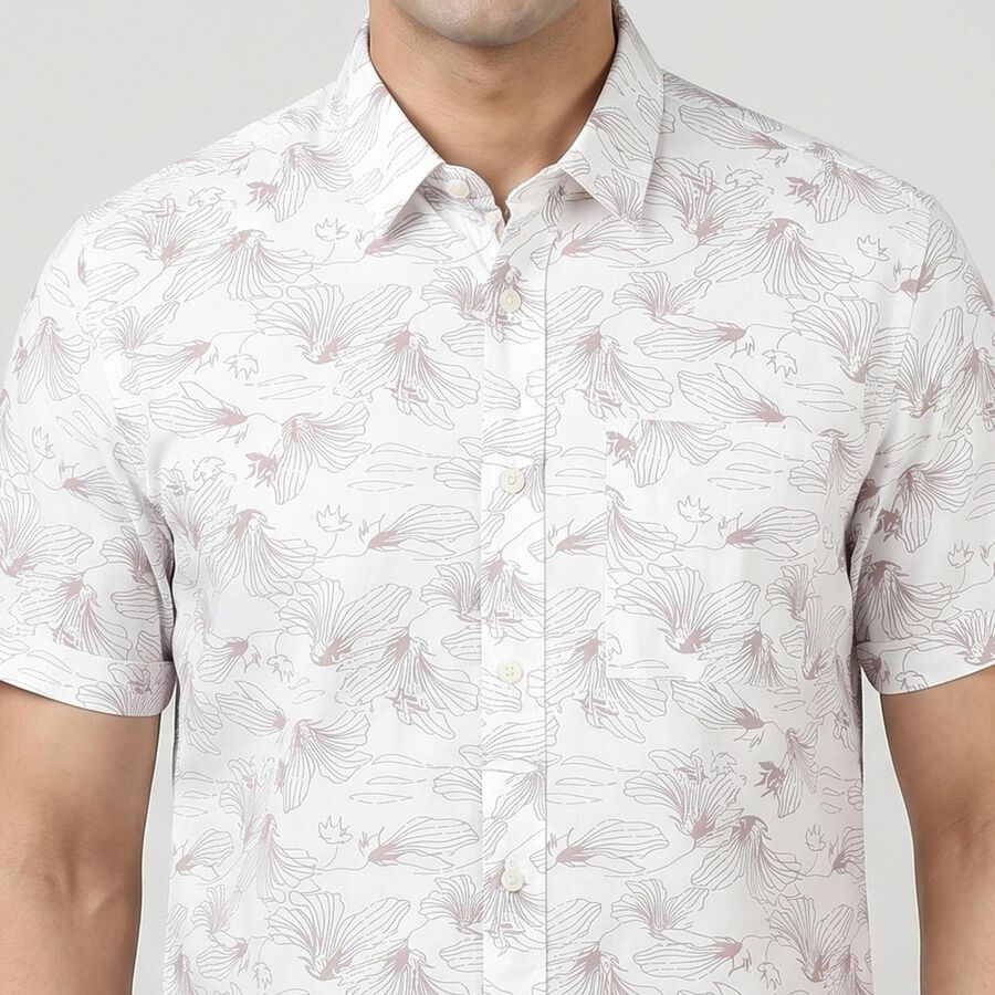 Men's Peach Cotton Floral Spread Collar Regular Fit Casual Shirt, पीच, large