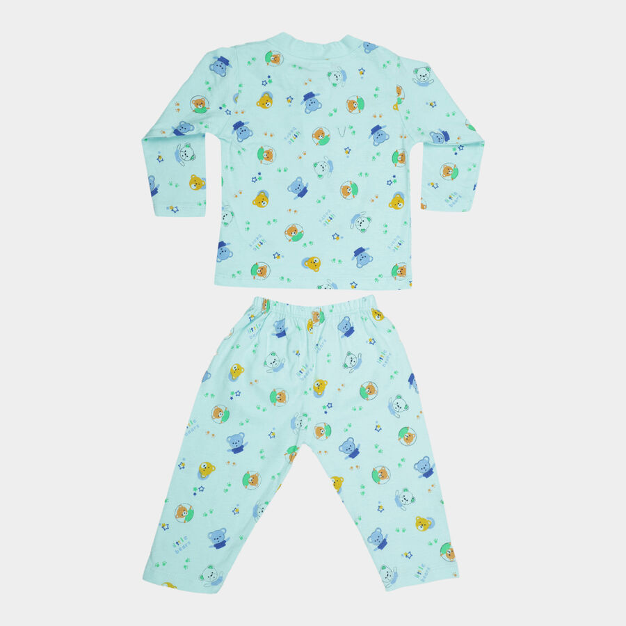 Infants Cotton Printed Night Suit, Aqua, large image number null