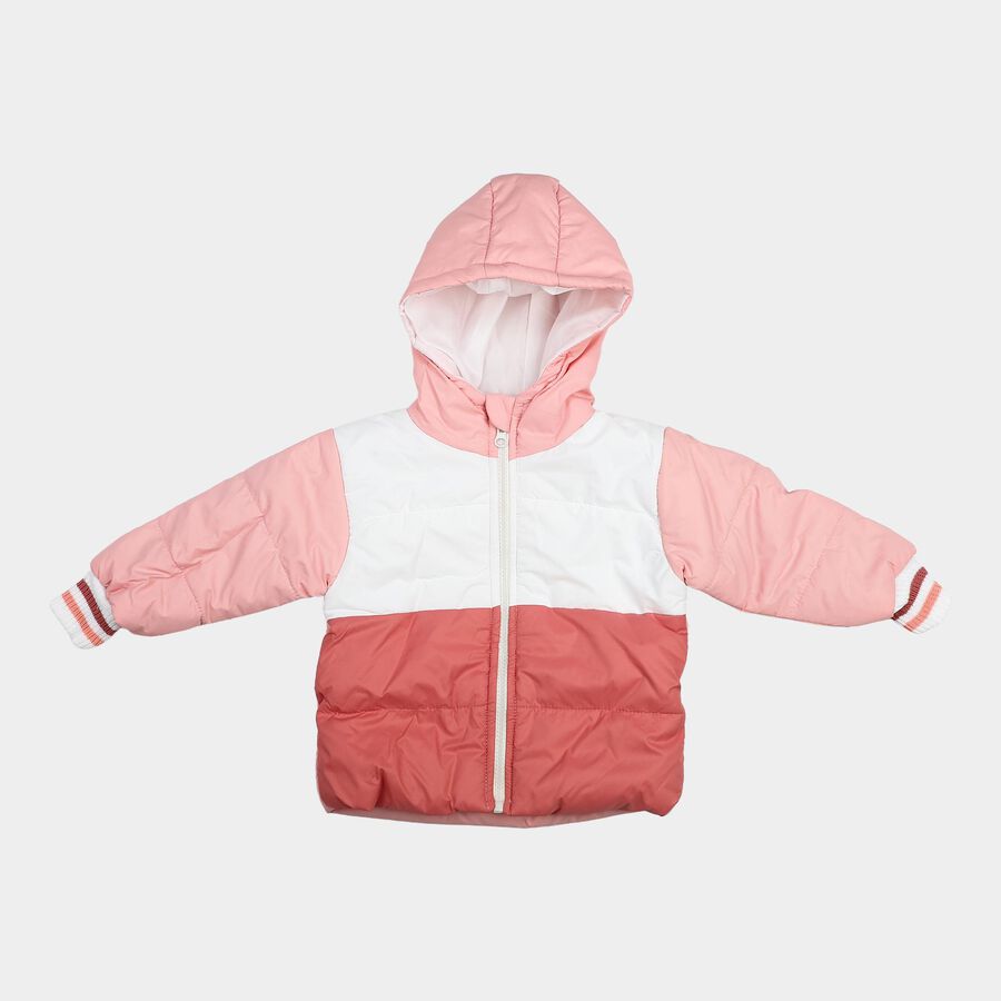 Infants Pink Hooded Puffer Jacket, हल्का गुलाबी, large