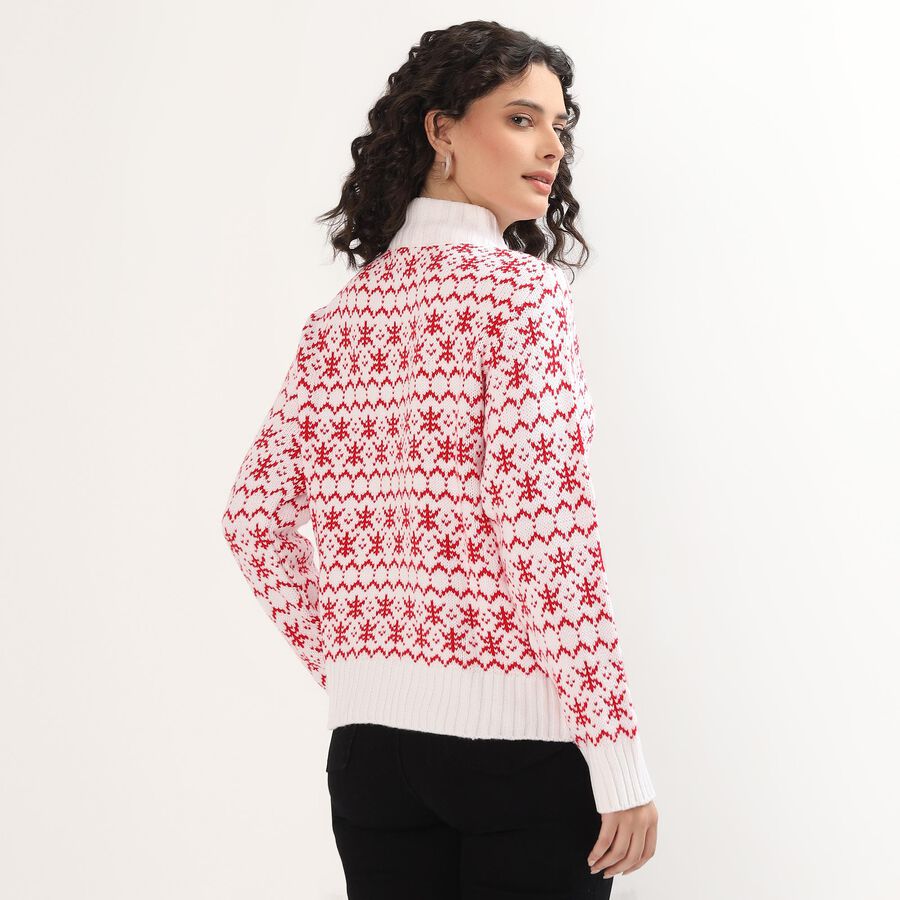 Women's Bright Cherry Red High Neck Casual Pullover, Red, large image number null