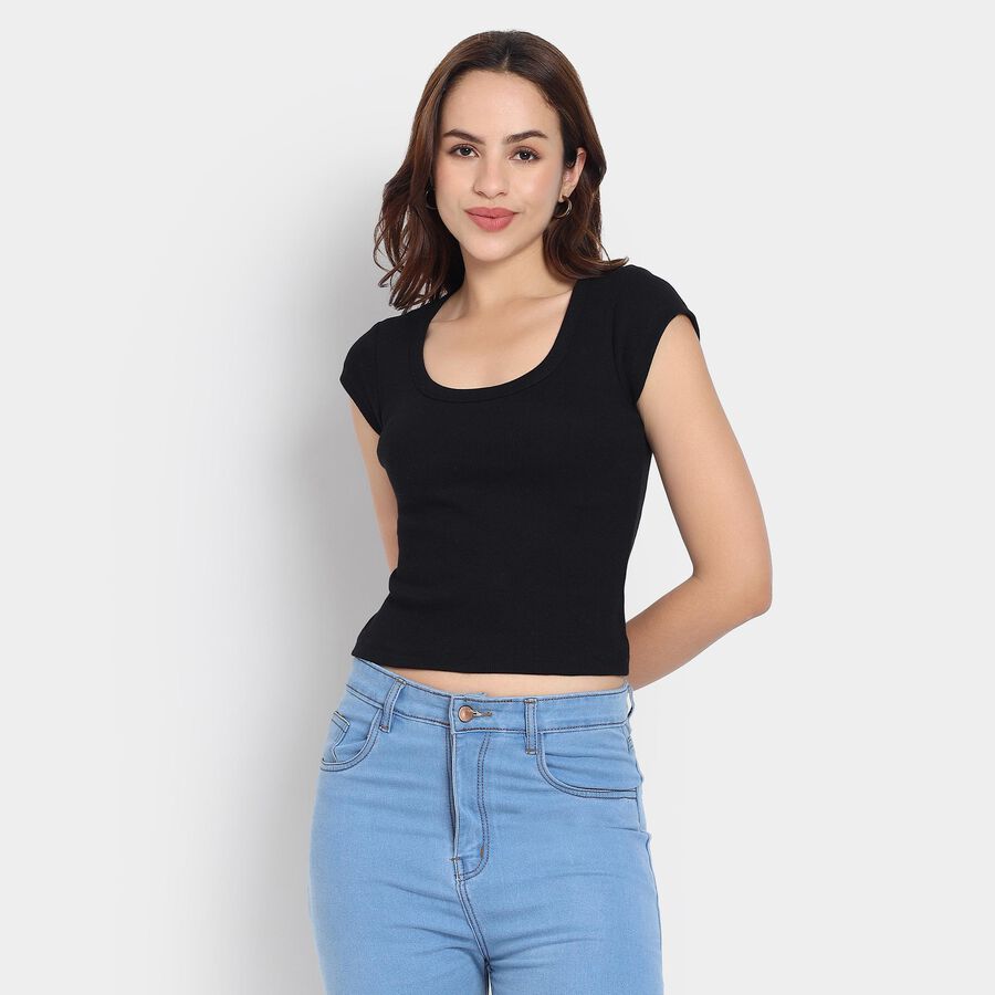 Ladies'  Crop  Top, काला, large image number null