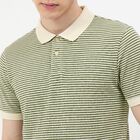 Men's Green Polo Neck Striped T-Shirt, हल्का हरा, small