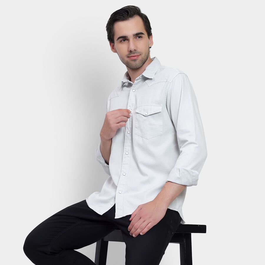 Men's 100% Cotton Casual Shirt, Light Grey, large image number null