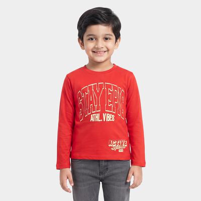 Boys Red Cotton Blend Crew Neck Regular Boys T-Shirt