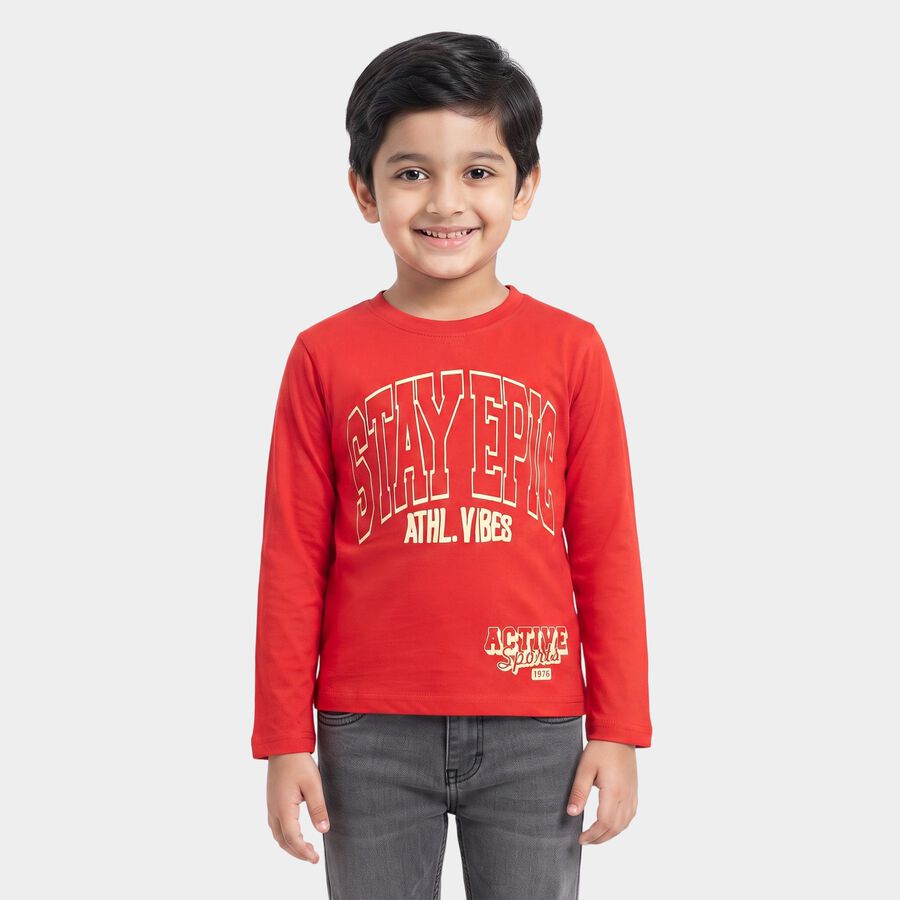 Boys Red Cotton Blend Crew Neck Regular Boys T-Shirt, Red, large