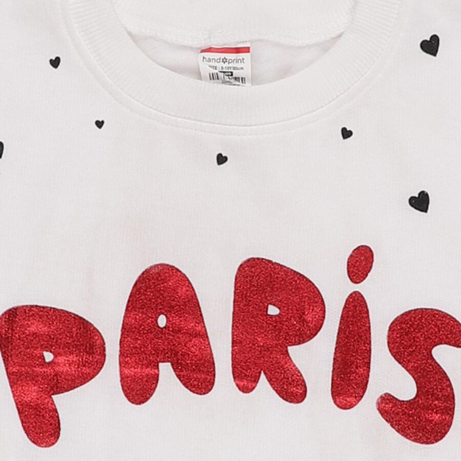 Girls Off White Crew Neck Casual Sweatshirt, Off White, large image number null