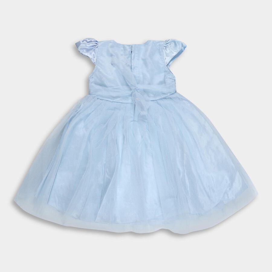 Girls' Light Powder Blue Floral Embroidered Party Wear Frock, Light Blue, large image number null