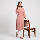 Women's Pink Round Neck Embroidered Kurta, Pink, small